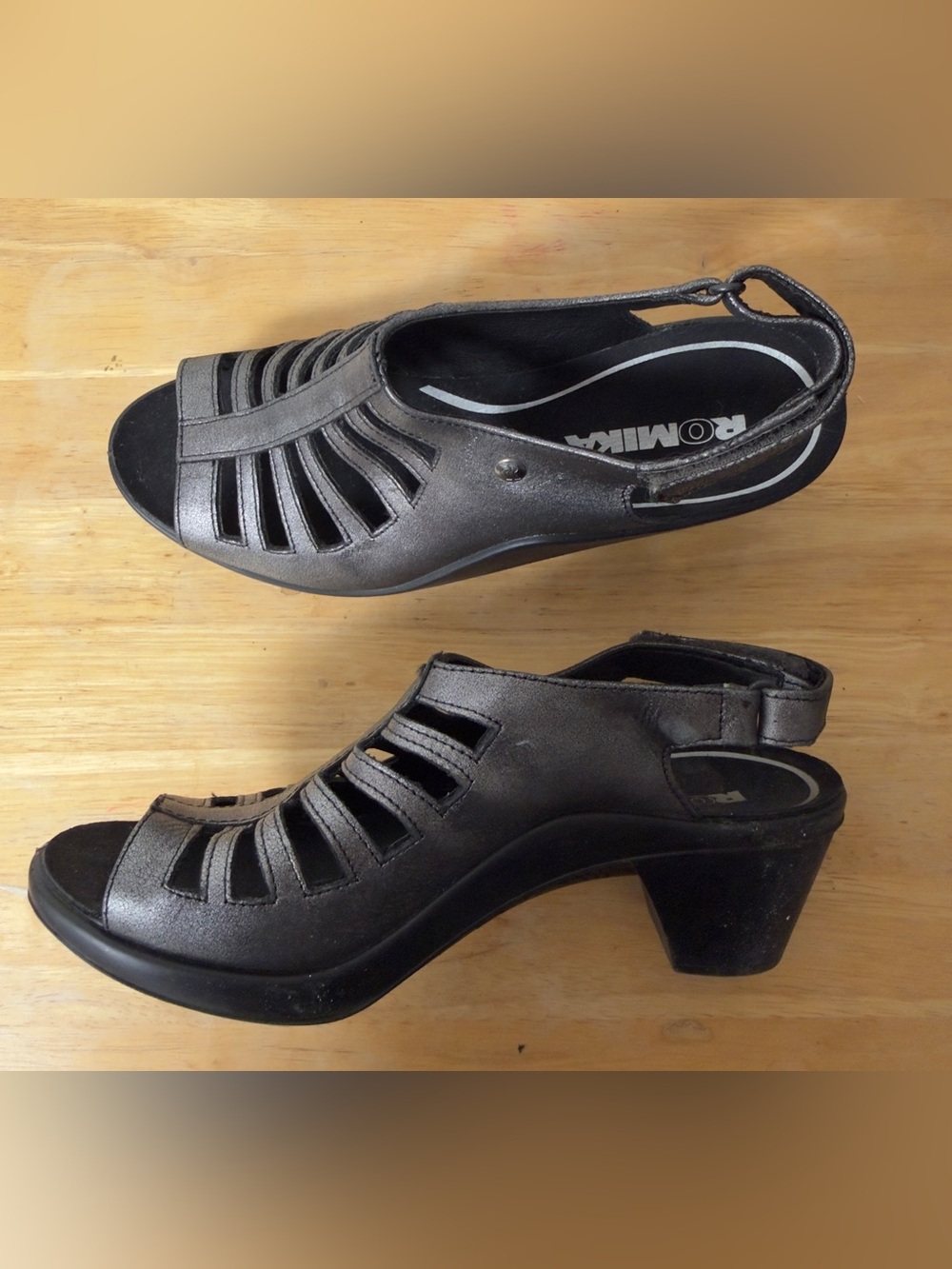 Romika Mokassetta 287 Caged Sandals Metallic Pewter Leather Women’s EU 38